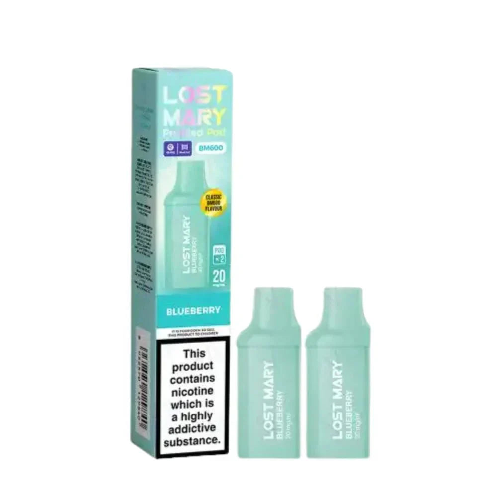 Lost Mary BM600 Prefilled Pods box of 10 in Blue Berry Flavour at UK Vaper Wholesale