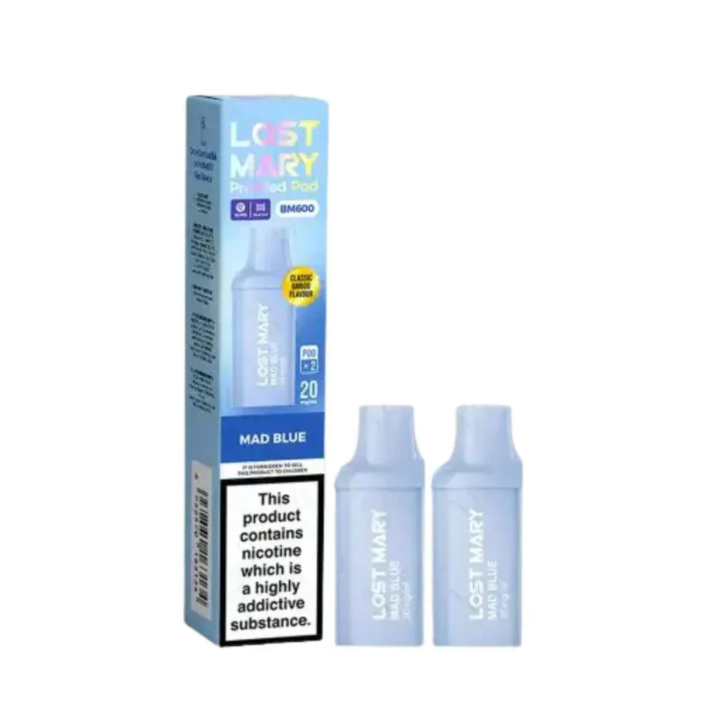 Lost Mary BM600 Prefilled Pods box of 10 in Mad Blue Flavour at UK Vaper Wholesale