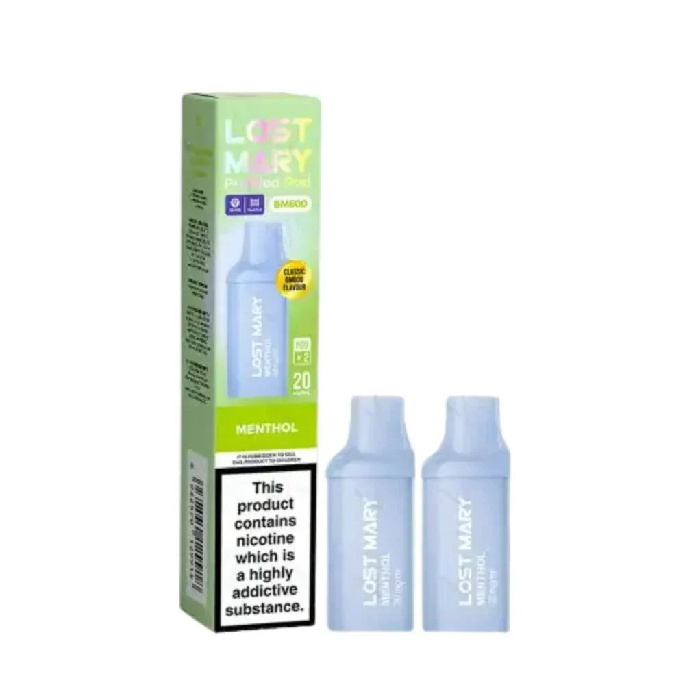 Lost Mary BM600 Prefilled Pods box of 10 in Menthol Flavour at UK Vaper Wholesale