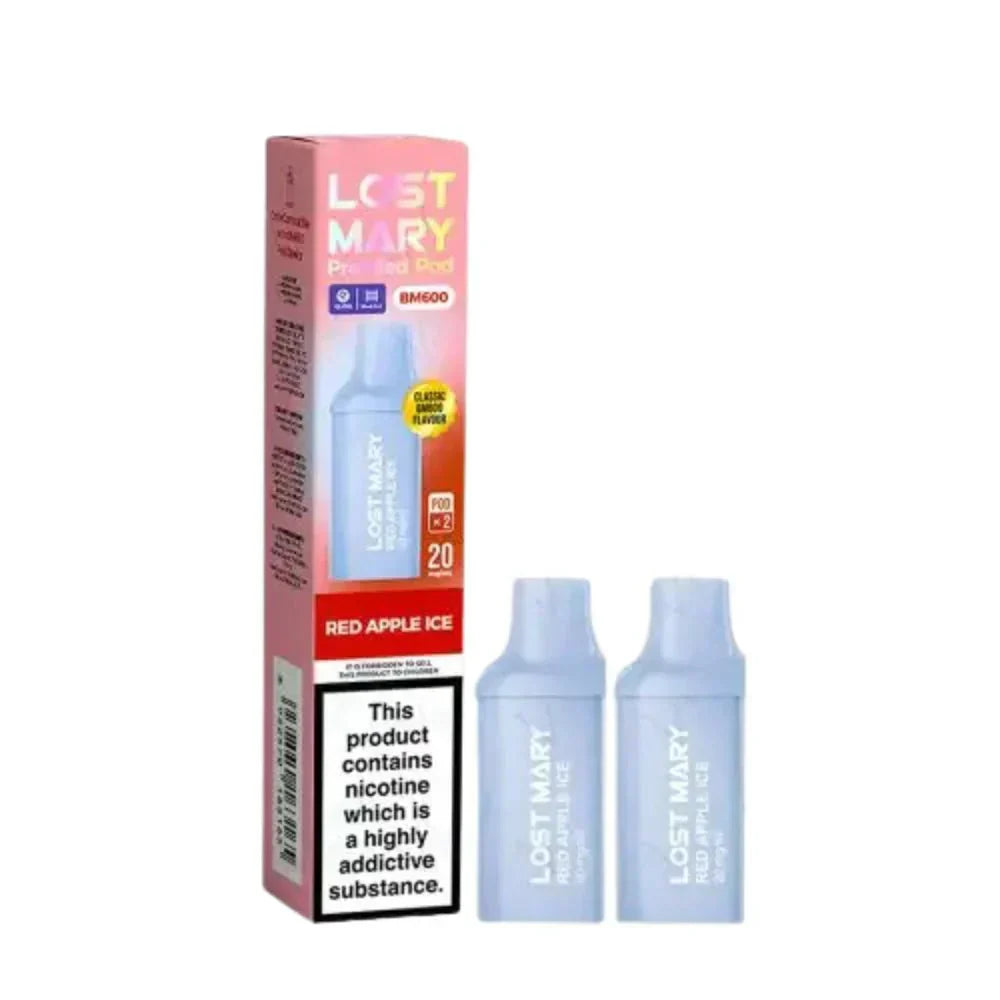 Lost Mary BM600 Prefilled Pods box of 10 in Red Apple ice Flavour at UK Vaper Wholesale